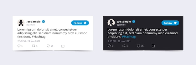 Vettore gratuito mockup realistico di tweet sui social media