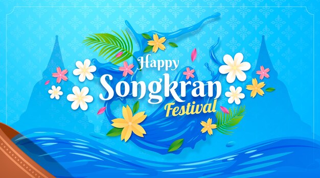 Realistic songkran horizontal banner template