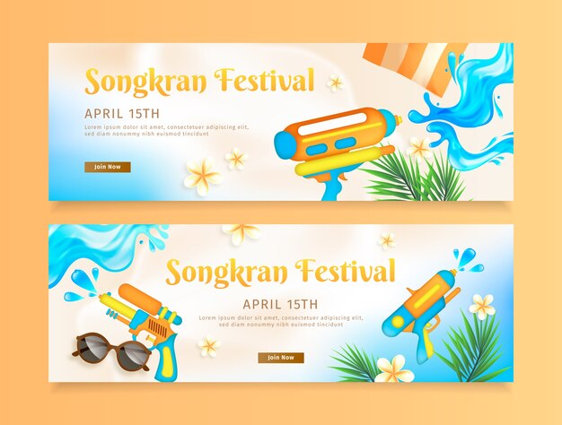 Realistic songkran horizontal banners set