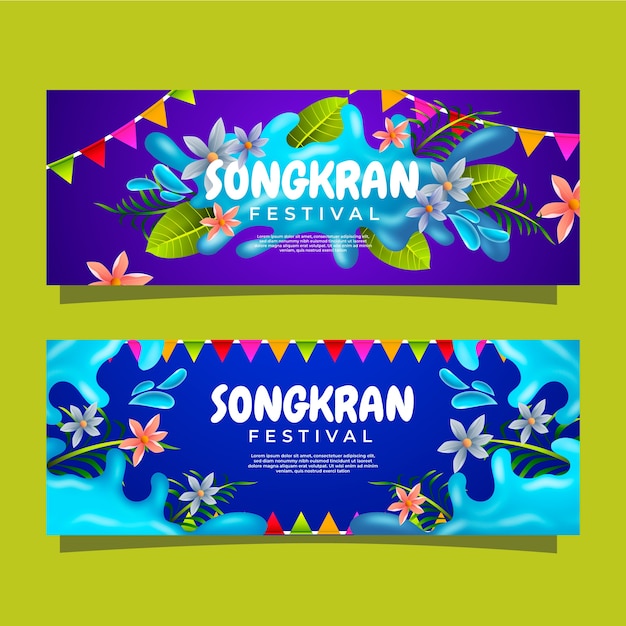 Realistic songkran horizontal banners set