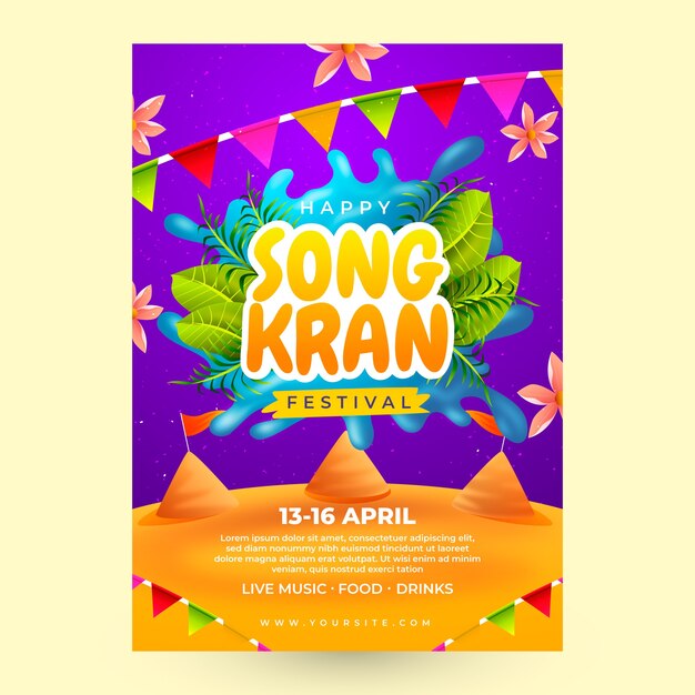 Realistic songkran vertical flyer template