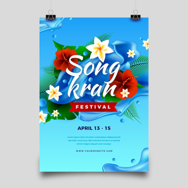 Vettore gratuito modello di poster verticale songkran realistico