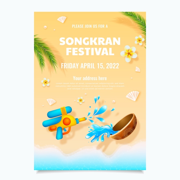 Free vector realistic songkran vertical poster template