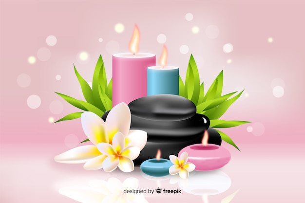 Free vector realistic spa background with candlelight on pink background