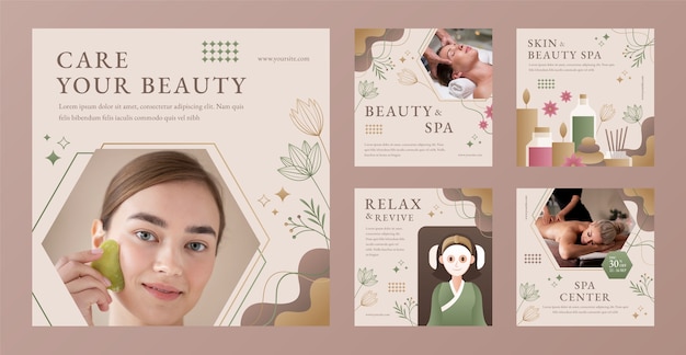 Realistic spa and health instagram posts collection