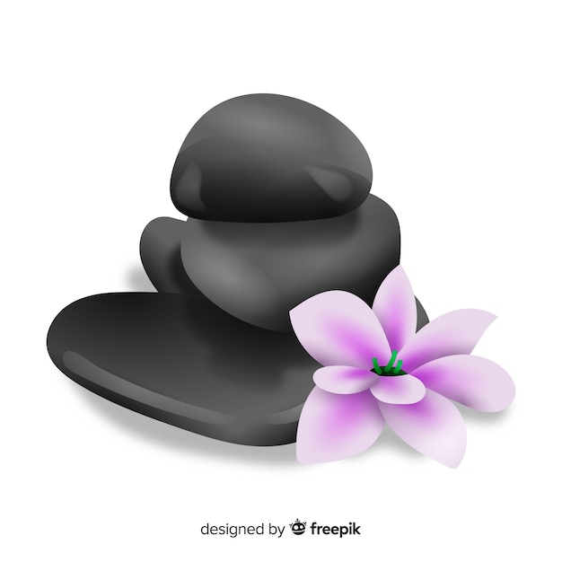 Free vector realistic spa stones with flowers background