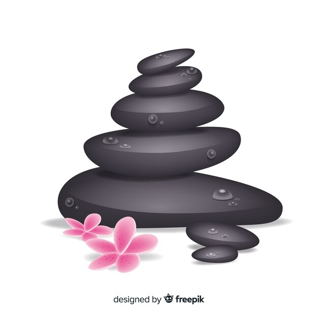 Free vector realistic spa stones with flowers