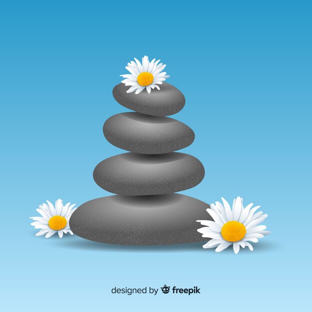 Free vector realistic spa stones with flowers