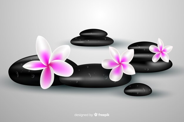 Realistic spa stones with flowers