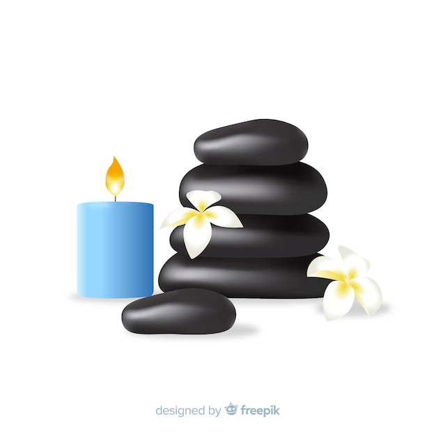 Free vector realistic spa stones with flowers