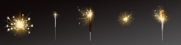 Free vector realistic sparklers set, wind blows sparks.