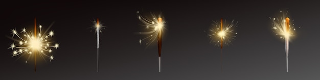 Realistic sparklers set, wind blows sparks.