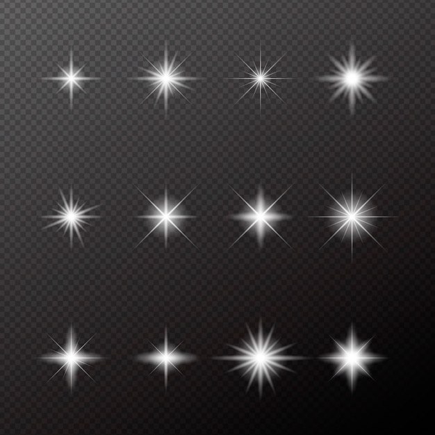 Realistic sparkling star collection