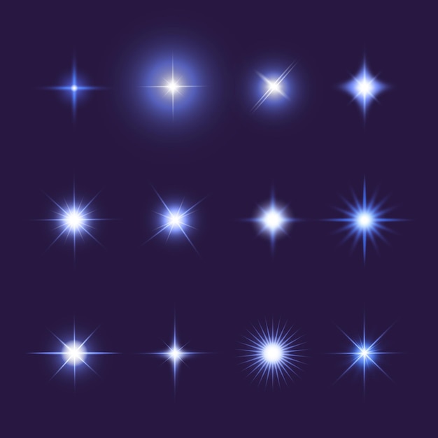 Realistic sparkling star collection