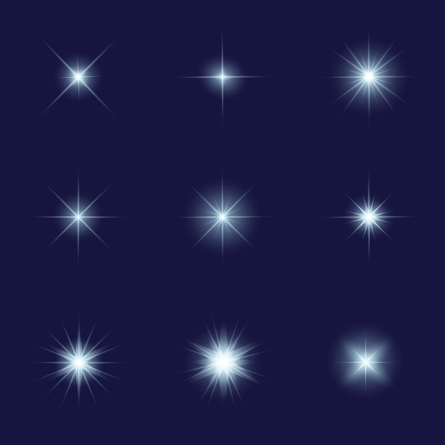 Realistic sparkling star collection