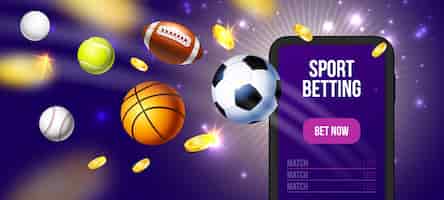 Free vector realistic sports betting poster sport betting headline on smartphone screen and bet now button vector illustration
