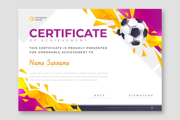 Realistic  sports certificate template