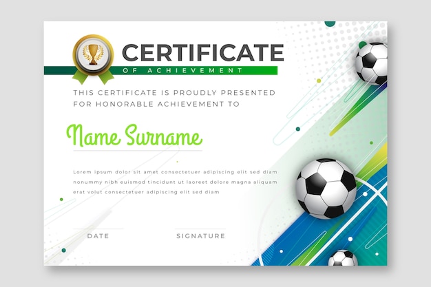 Realistic  sports certificate template