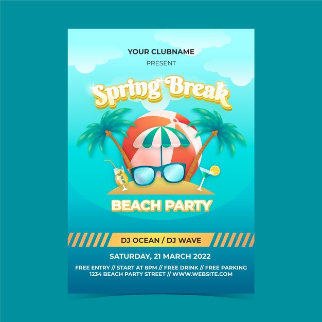 Free Vector Realistic spring break vertical flyer template