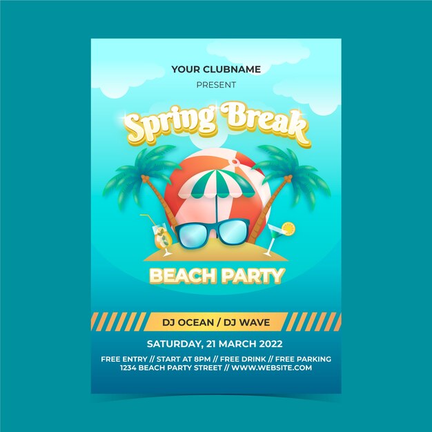 Realistic spring break vertical flyer template