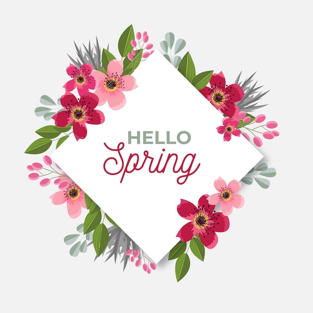 Free vector realistic spring floral diamond frame