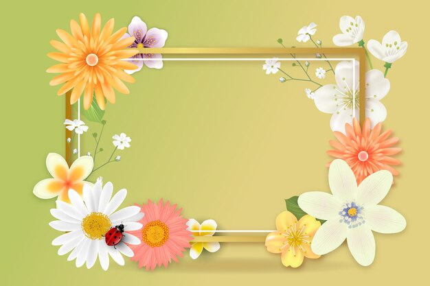 Realistic spring floral empty copy space frame