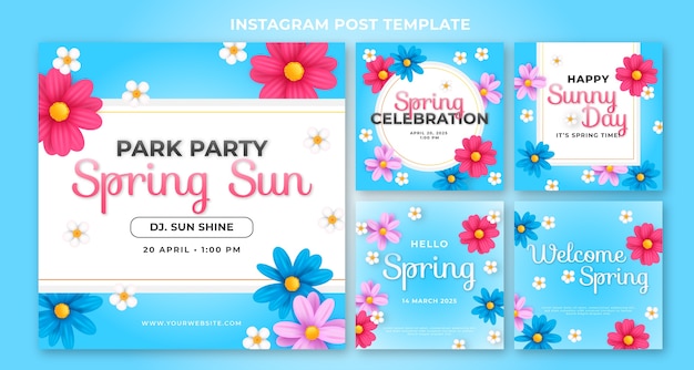 Realistic spring instagram posts collection