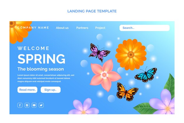Realistic spring landing page template