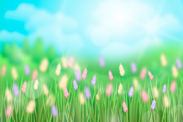 Realistic spring landscape with blurry elements