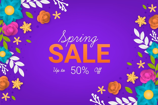 Realistic spring sale background in paper style