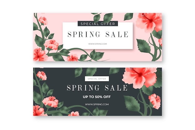 Realistic spring sale banner collection