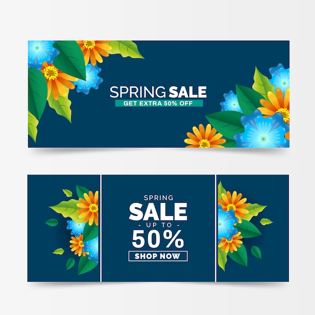 Realistic spring sale banner collection