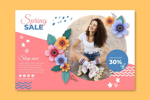 Realistic spring sale banner template