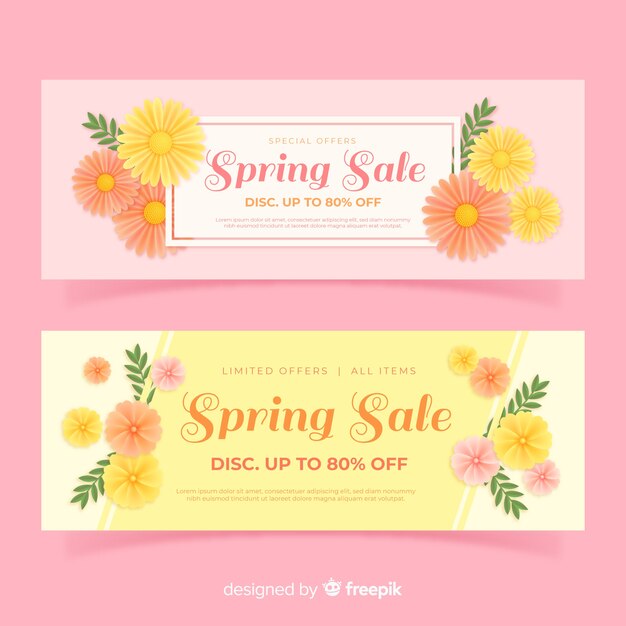 Realistic spring sale banners