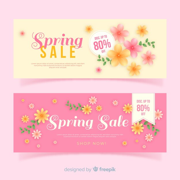 Realistic spring sale banners