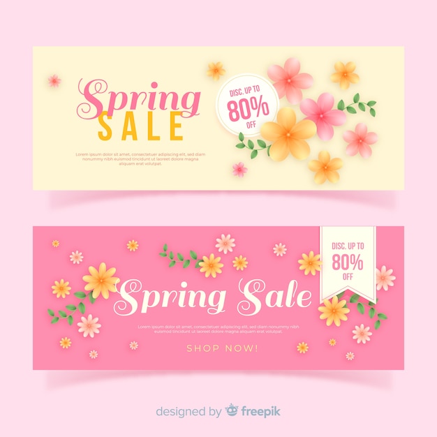 Realistic spring sale banners