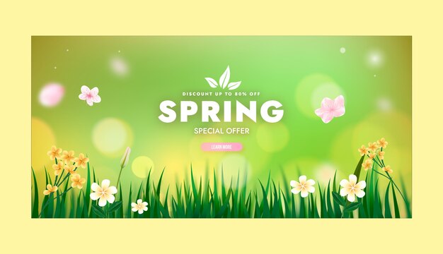 Realistic spring sale horizontal banner