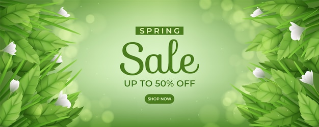 Realistic spring sale horizontal banner