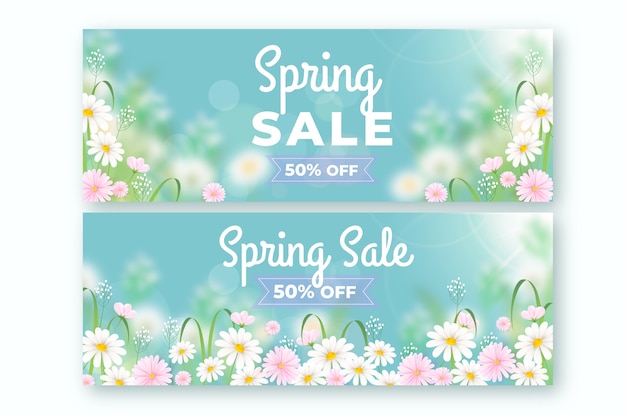 Realistic spring sale horizontal banners set