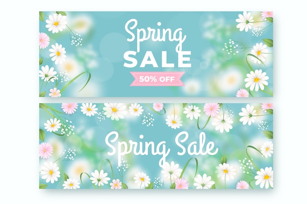 Realistic spring sale horizontal banners set