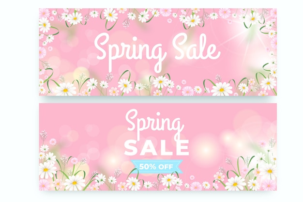 Realistic spring sale horizontal banners set