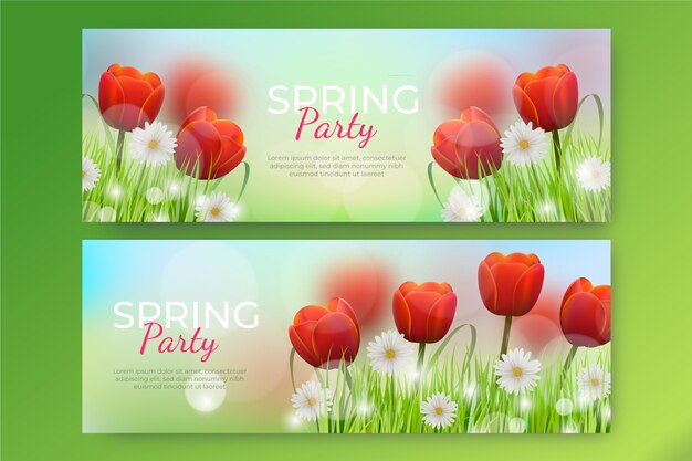 Set di banner orizzontali di vendita di primavera realistici