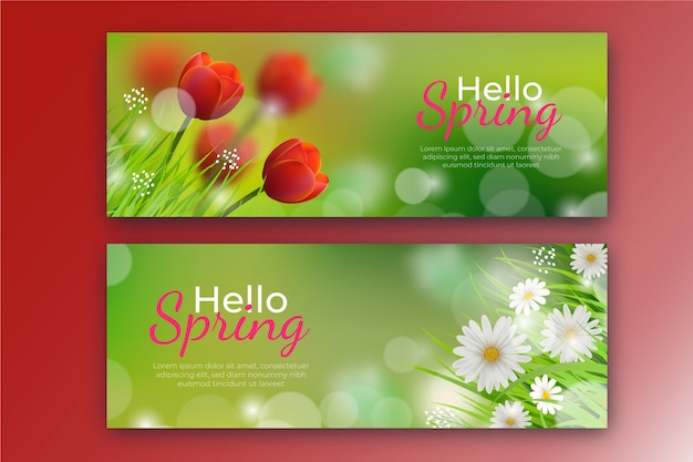 Set di banner orizzontali di vendita di primavera realistici