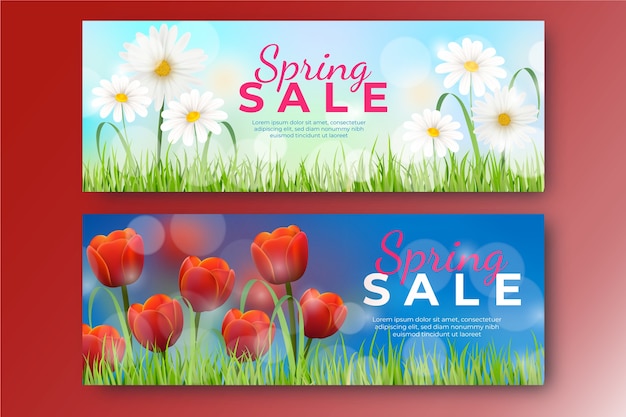 Set di banner orizzontali di vendita di primavera realistici