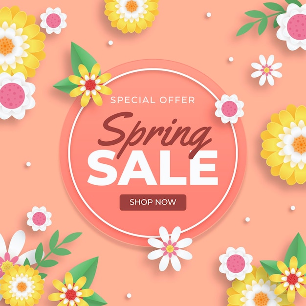 Free vector realistic spring sale in paper style