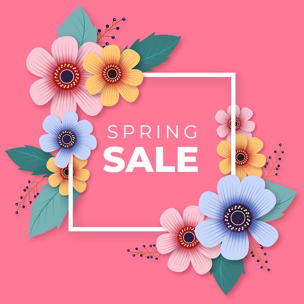 Realistic spring sale with flowers and frame