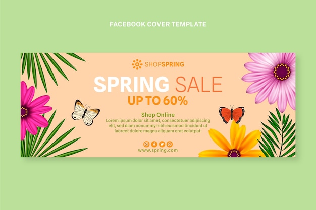 Realistic  spring social media cover template