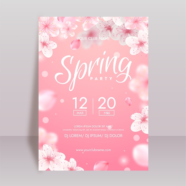 벚꽃과 현실적인 봄 세로 포스터 템플릿