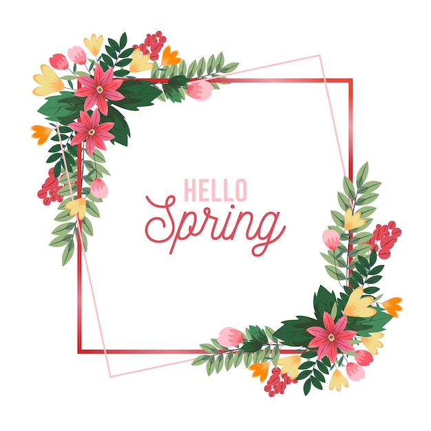 Realistic square spring floral frame