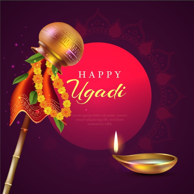 Free vector realistic squared ugadi banner